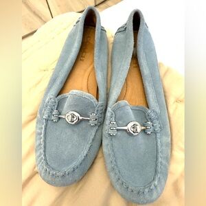 Coach Arlene NWOT Light Blue Suede Loafers with Silver Detail